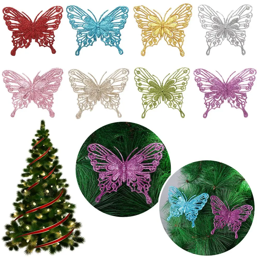 

1PC Artifical Gold Powder Butterfly Fake Butterfly Christmas Tree Decorations For Home Xmas Ornaments New Year Decor