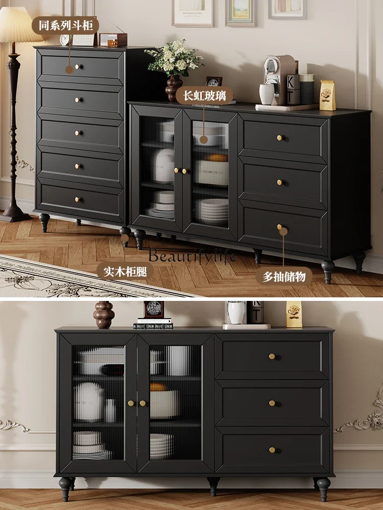 yj7 خزانة جانبية فرنسية قديمة سوداء للتخزين مثبتة على الحائط وخزانة شاي المطبخ المتكاملة #3