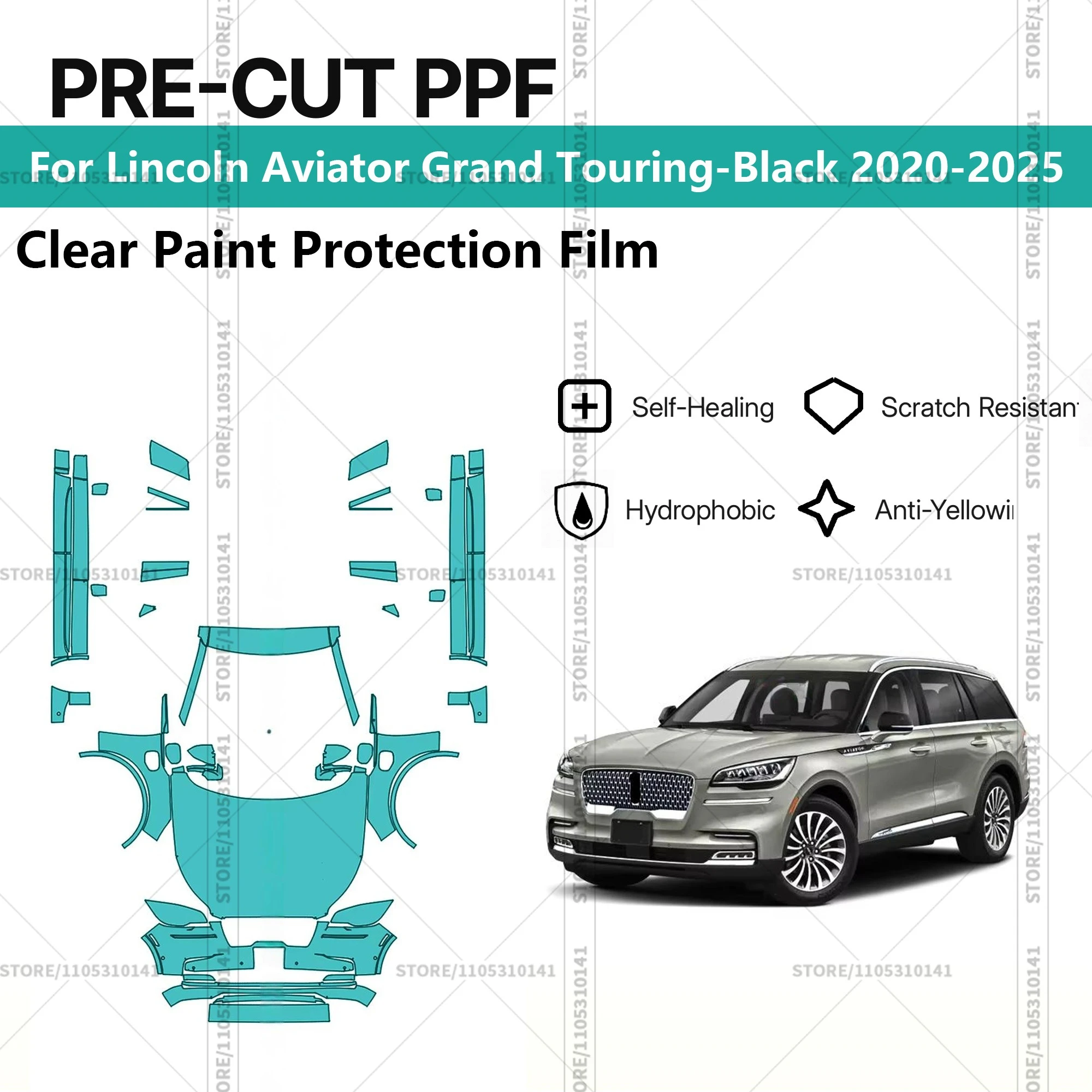 

Предварительно нарезанная прозрачная защитная пленка PPF для автомобилей Lincoln Aviator Grand Touring - черная, 2020-2025 гг.
