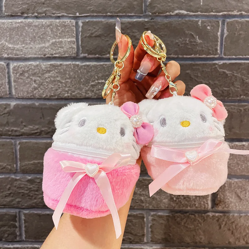 10CM Kid Cartoon Cute Cat Plush Coin Purse Kawaii Animal Zipper Plush Earphone Bag Wallet Bag Keychain Pendant Doll Child Gifts