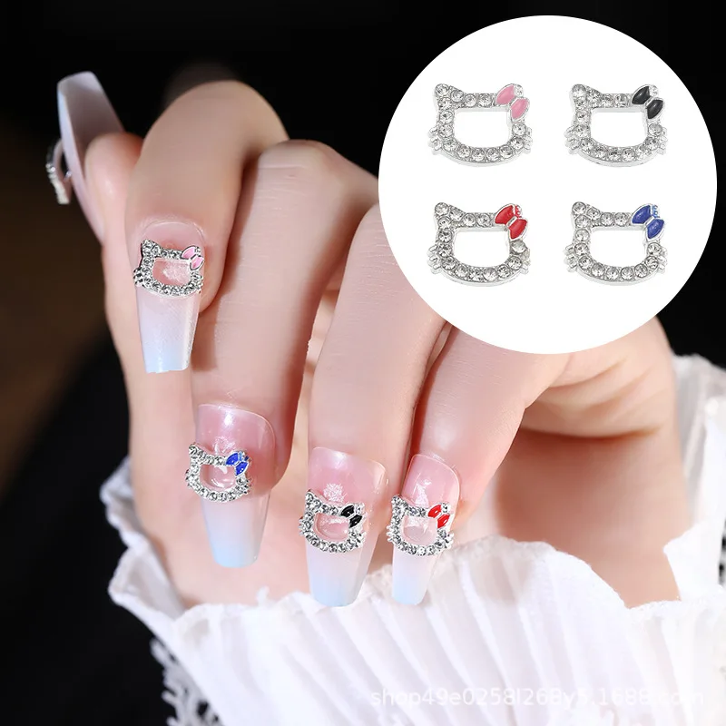 

10pcs Hello Kitty Nail Art Diamond Studded Hollow Decoration Cute Cartoon Anime Toys Women Products Student Gifts Wholesale
