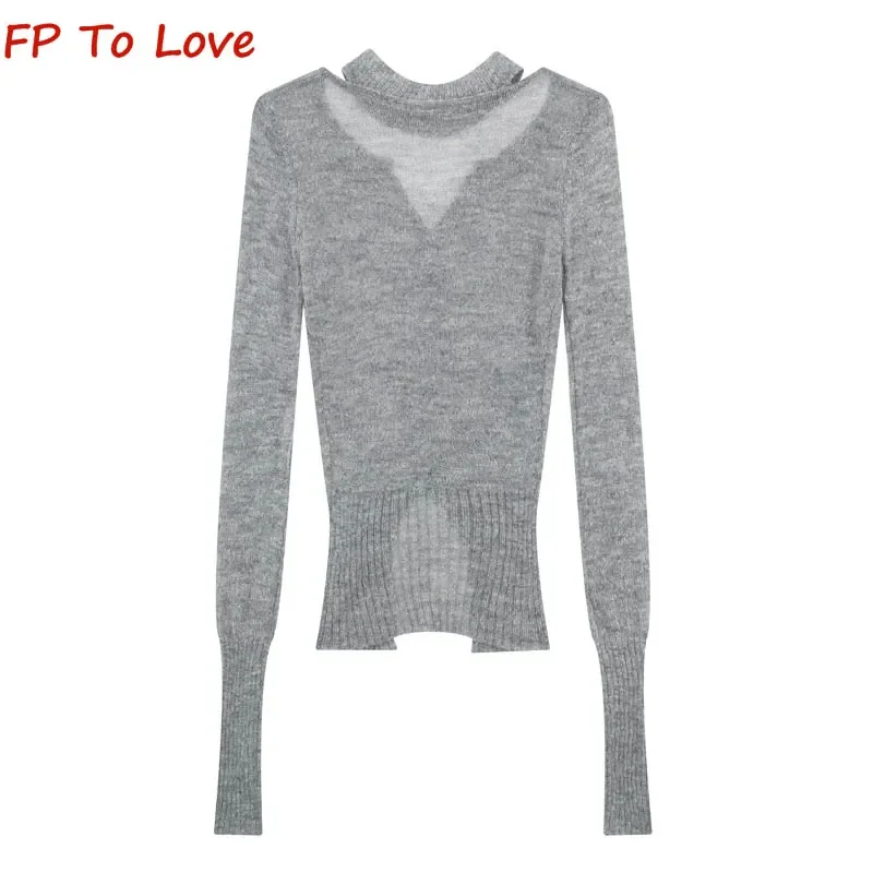 Black V-neck Grey Knitted Hanging Neck Sweater Single Breasted Cardigan Women Slim Army Green Bottom Shirt Inner Tops