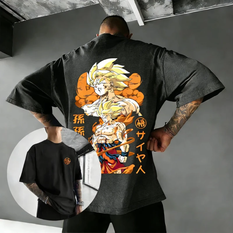 2026 Sommer Dragon Ball Retro Reine Baumwolle Fitness T-Shirt Herren Oversize Kurzarm Familien-Unisex Kinder Freizeithemd