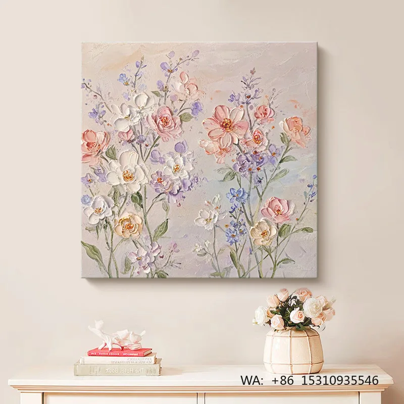Cream Style High-end ROMAN Textured Floral Digital Printing Oil Painting on Canvas Frame for Entryway Bedroom Living Room Decor