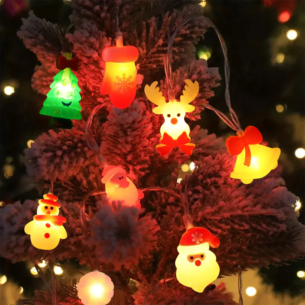 1pc LED Silica Gel Christmas String Light With Santa Snowman Christmas Tree Bell Elk Lollipop Glove Shaped Fairy Atmosphere Lamp