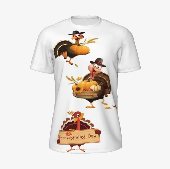 2025 الشكر الأسرة جمع تركيا نمط ثلاثية الأبعاد تي شيرت مطبوع الخريف موضة الرجال والنساء قصيرة الأكمام تي شيرت