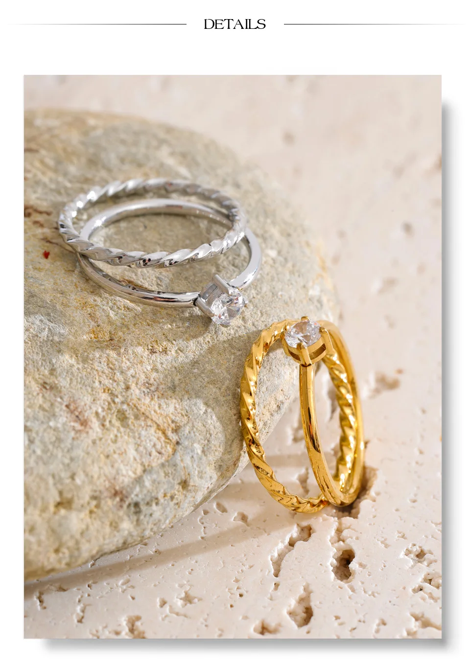 Yhpup Size 6789 Wholesale Lots Double-Layer Stacking Zircon Finger Ring Daily Classic Style Stainless Steel Chic Women Jewelry