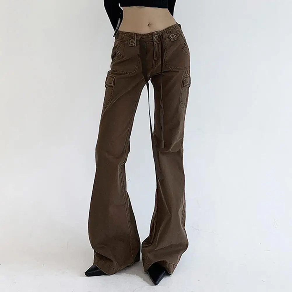 

Women High Waist Jeans Casual Flap Pocket Relaxed Fit Flared Wide Leg Fashion Baggy Cargo Pants
