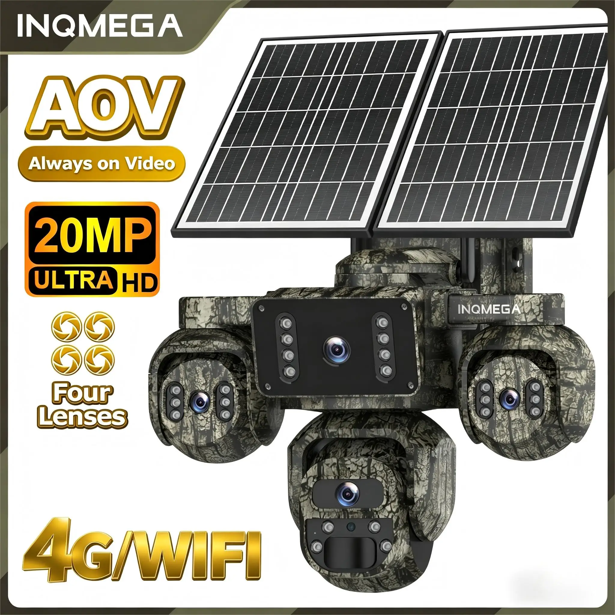 Solar Outdoors Camera 4G/WIFI 20MP 4-screen all-day recording PIR Human Detect Waterproof Night Vision CCTV Security Protection