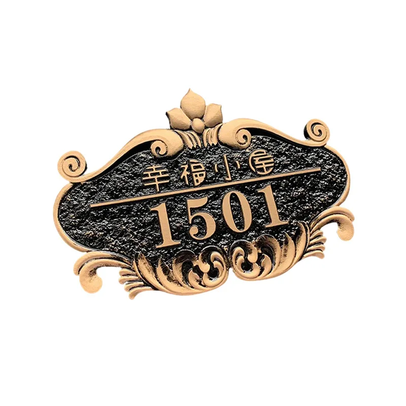 OEM 3D Metal Brass Modern Water Resistant Eco-Friendly House Number Door Sign Plate with Numbers Letters for Office Hotel Use