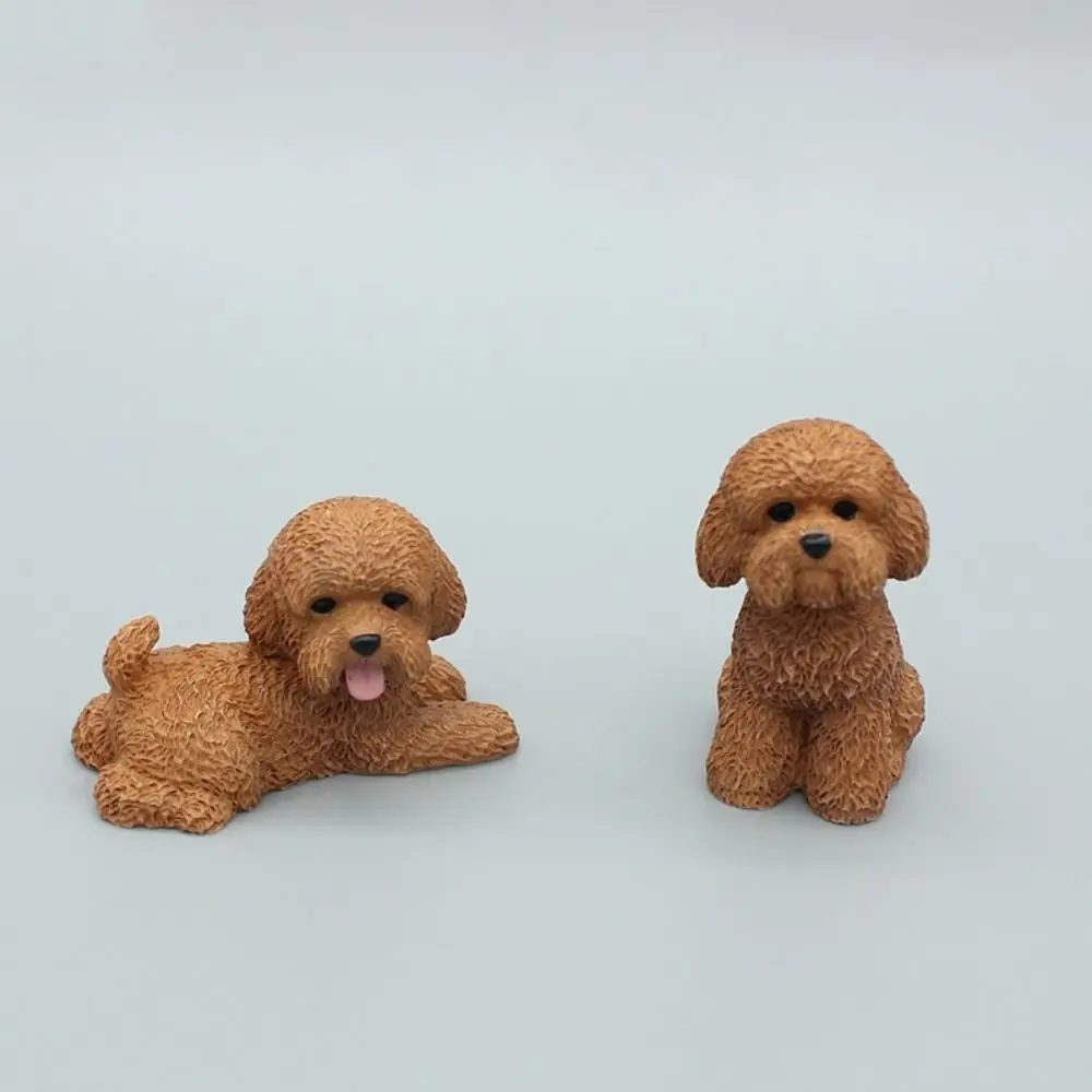 Simulation Poodle Dog Figures Resin Crafts Miniature Figurine Mini Animal Ornament Kawaii Desktop Decoration Dog Action Figures