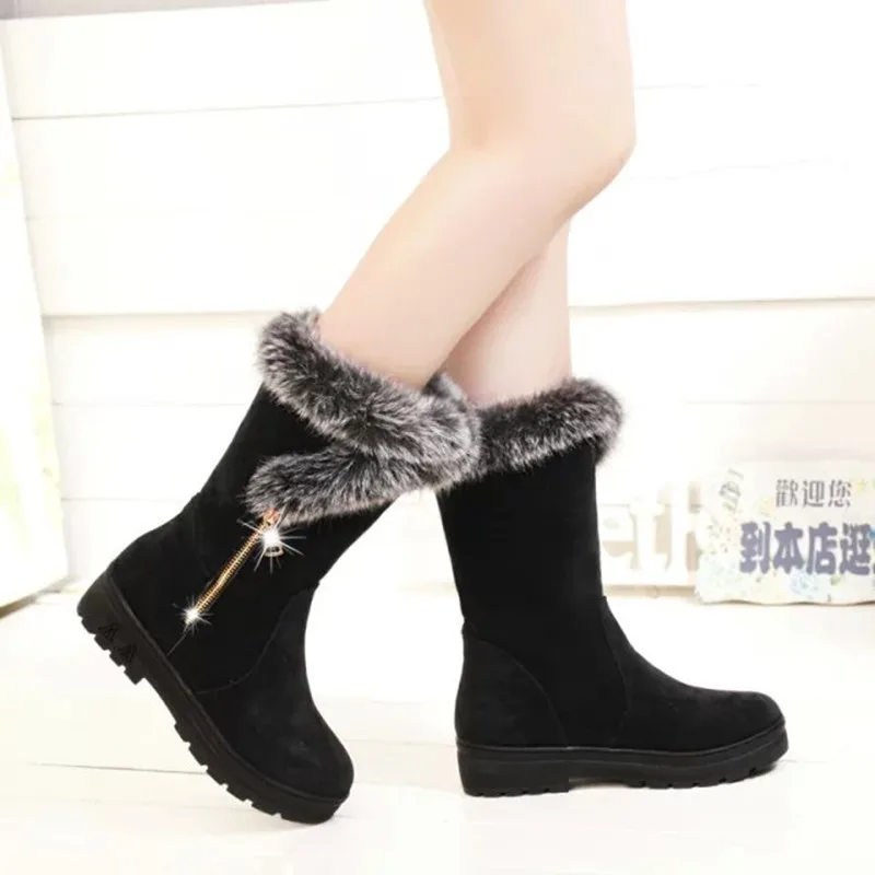 

Shoes Women's Sneakers Summer 2022 Platform New Thick Sole Heels Boots Mid-Calf Fur Round Toe Solid Short Plush Med Flat Shearli