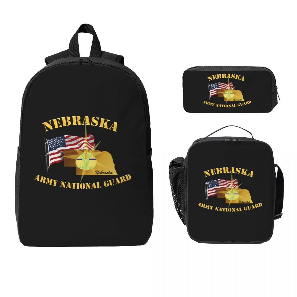 

Nebraska Army National Guard Arny W Flag Backpack BookBag School Bag Laptop Shoulder Bags 3ps Insulated Lunch Bag Pencil Case