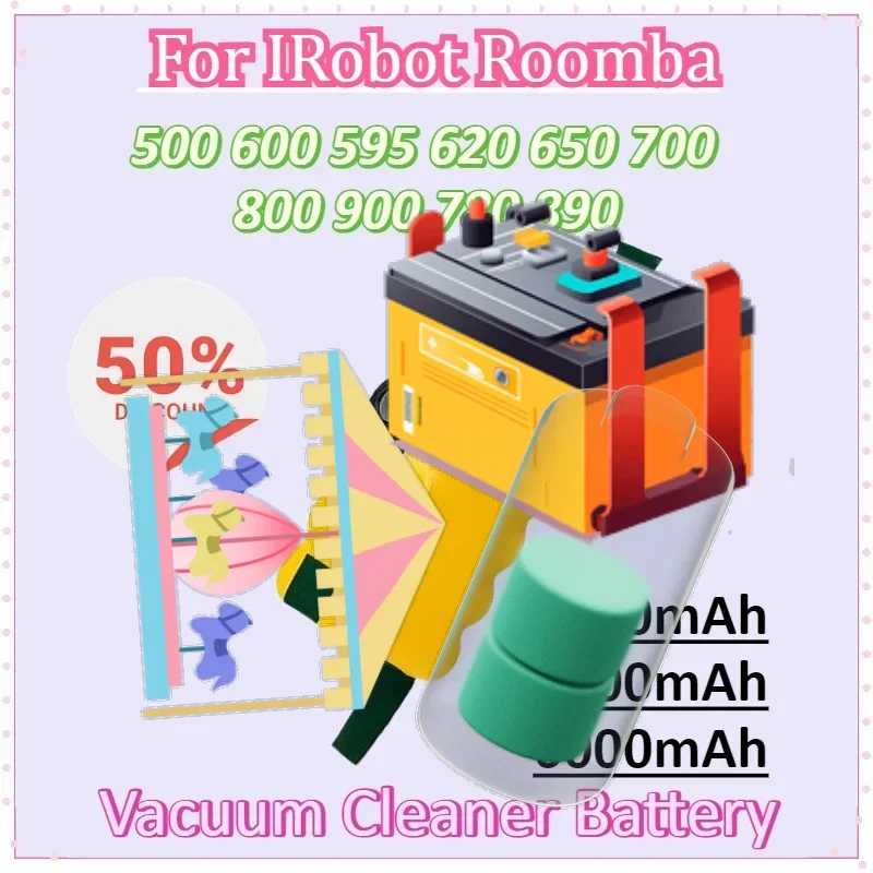 

14.4V 6000mAh Rechargeable Battery for IRobot Roomba 500 600 595 620 650 700 800 900 780 890 Vacuum Cleaner Battery