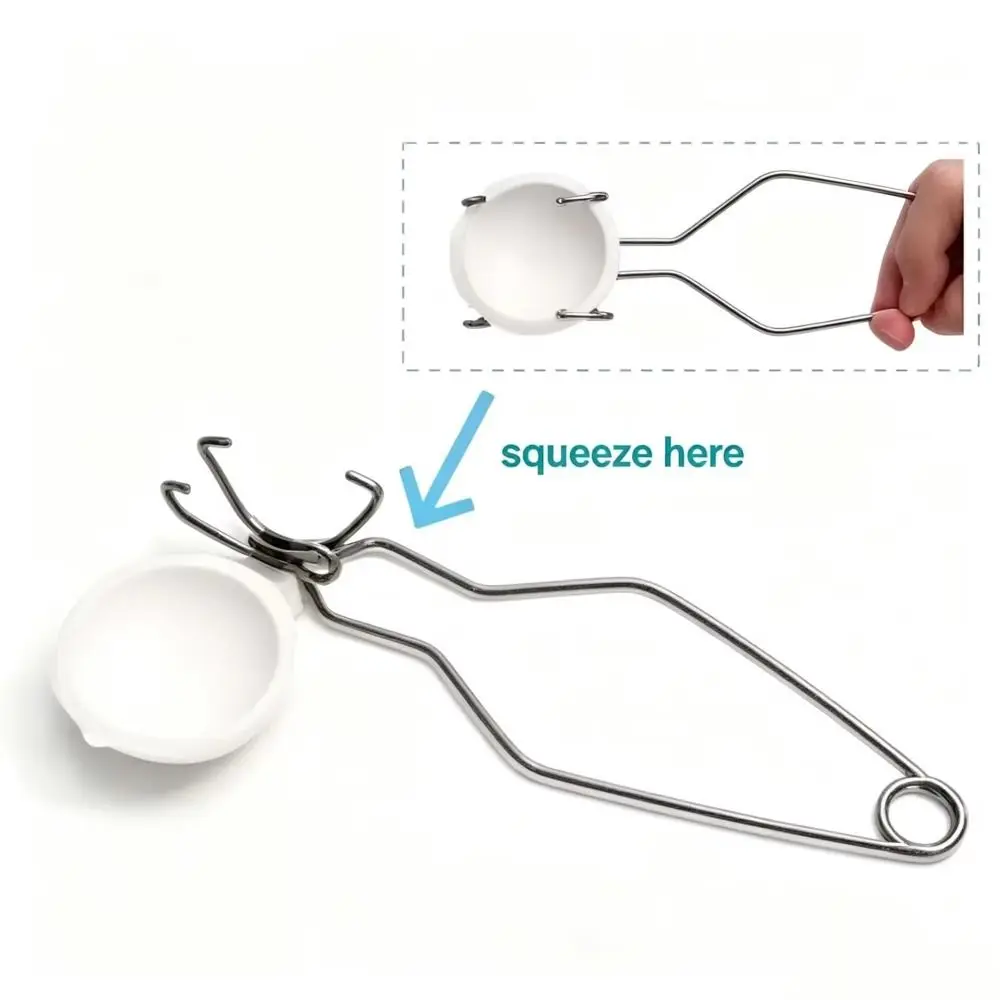 Extra Long Crucible Tongs High Temp Resistant Circular Clamping Ring Quartz Bowl Holder Clamp Stainless Steel Anti-Slip Design