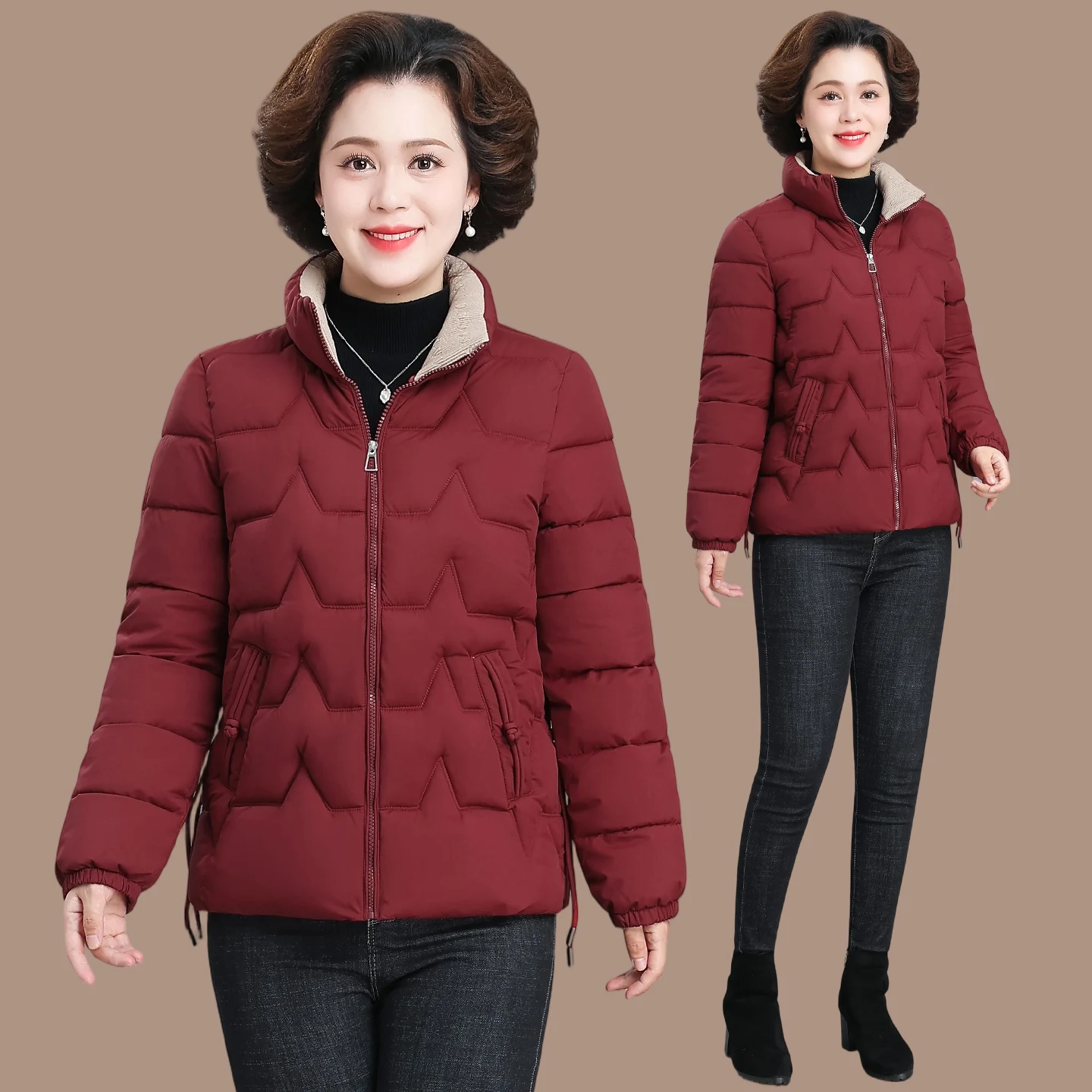 

Winter Coat for Middle-Aged And ly Women 50 plus Cotton Sandwiched Casual Sle Warmth Guaranteed Zipper Closure ort L...