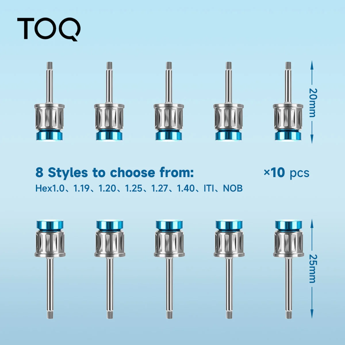 

TOQ 10Pcs Dental Implant Screwdriver Kit Universal Hex 1.0 1.2 1.25 1.27 ITI NOB 20mm 25mm Drivers For Clinic Dentistry Lab Tool