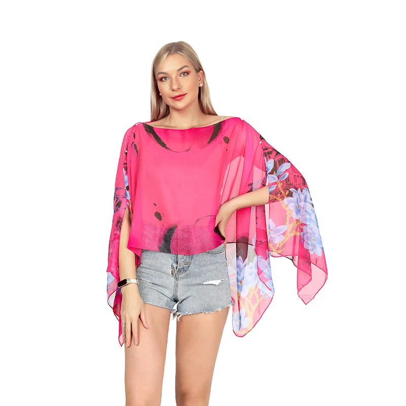 Fashion Print Chiffon Woman Shawl Summer Beach Suncreen Cover Ups For Swimwear Women