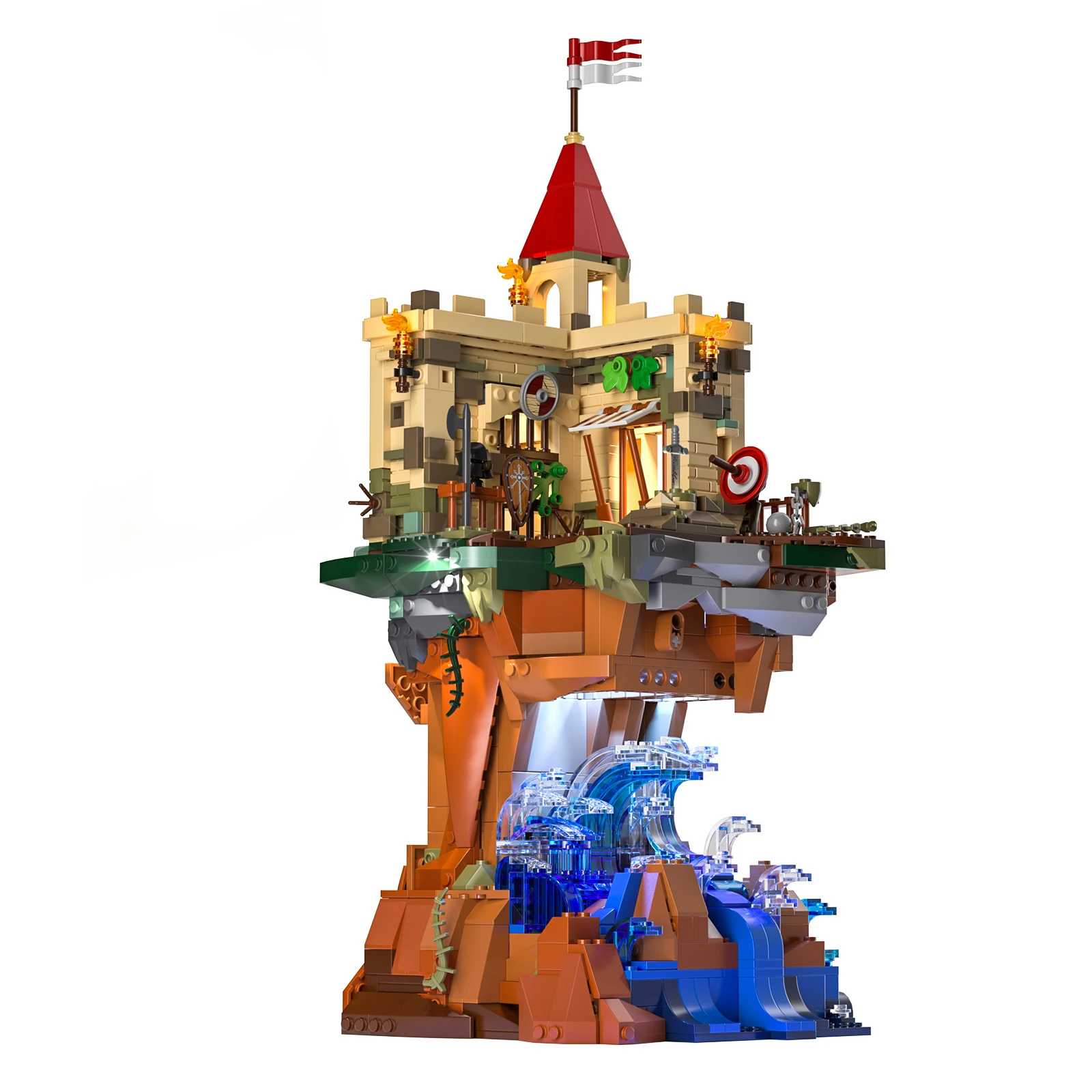 Bloques de construcción MOC FunWhole F9005 para niños, juguete de ladrillos para armar castillo en la Torre del acantilado, ideal para regalo, código 1044, piezas