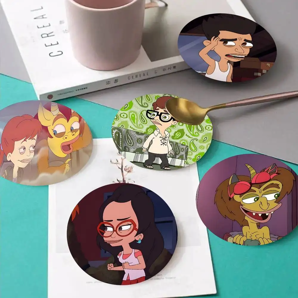 1pc Big Mouth Wooden Coaster Colour Printing Cup Mat Home Desk Decoration Gifts