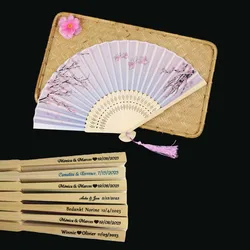 50/80pcs Custom Comunión Gift Bamboo Cloth Hand Pocket Fan with Exquisite Beautiful Printing for Wedding Guest Favors