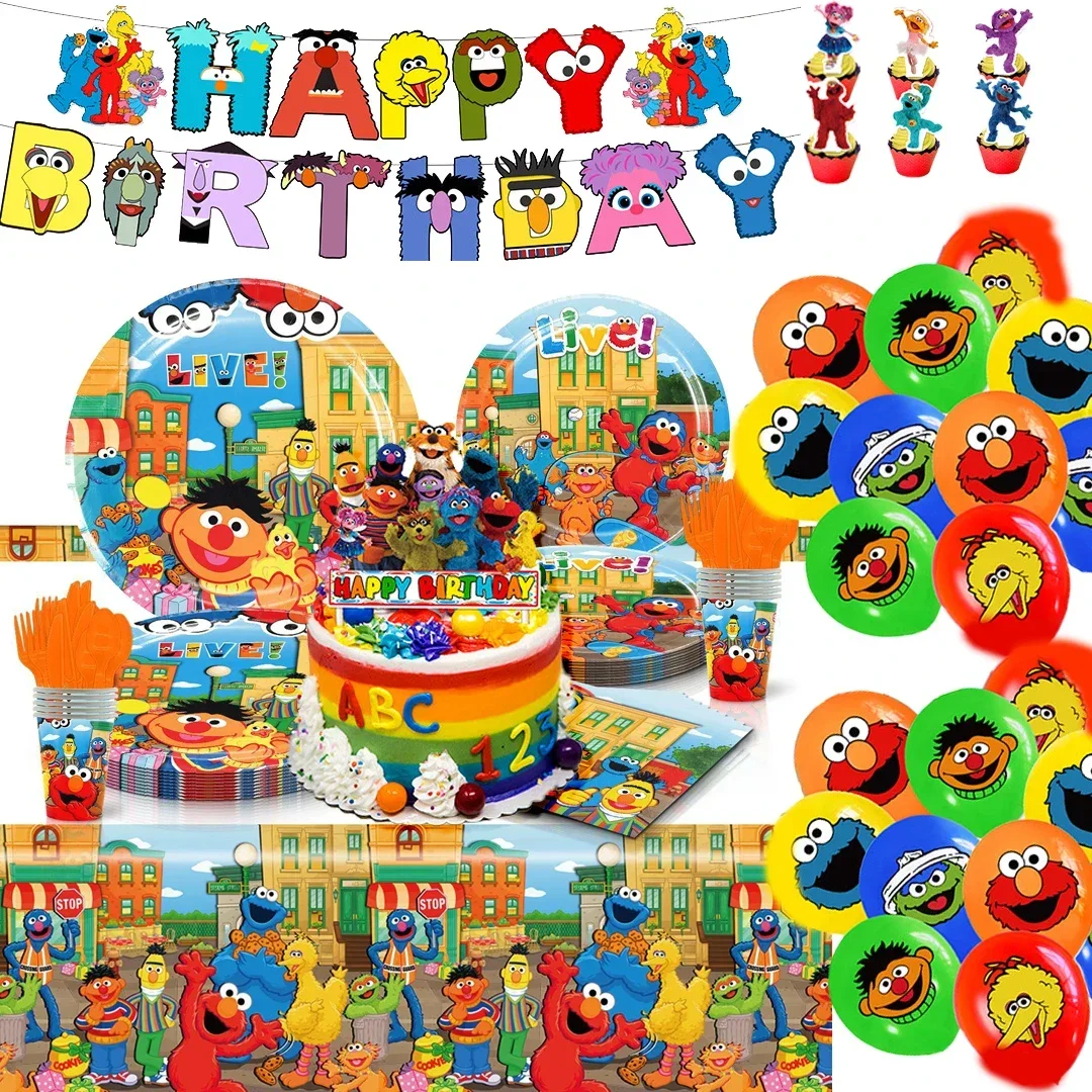 

Sesame Street party series Party Disposable Banner Cake Topper Hanging Flag Sesame Street Balloons set Birthday Cake Decoration