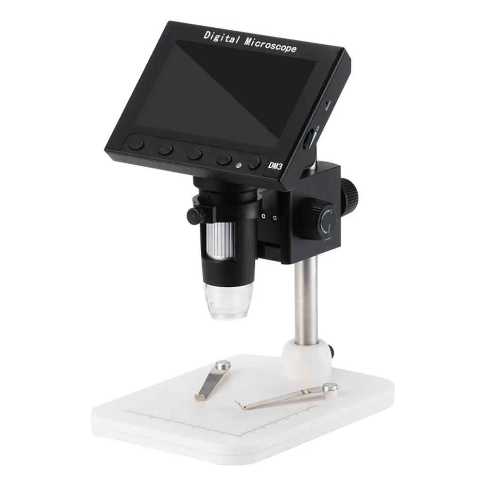 2MP 1080P 50-1000X Digital Microscope USB Digital Microscope Portable 8 LED Microscope 4.3 Inch DM4 Screen Welding Reading
