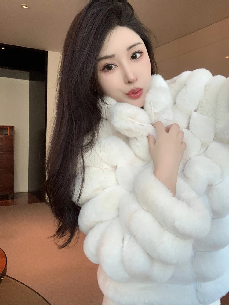 FANIECES Luxury Fluffy Faux Fur Coat Women Winter Long Sleeve Stand-up Collar Plush Imitation Fur Jacket High Quality Outerwear