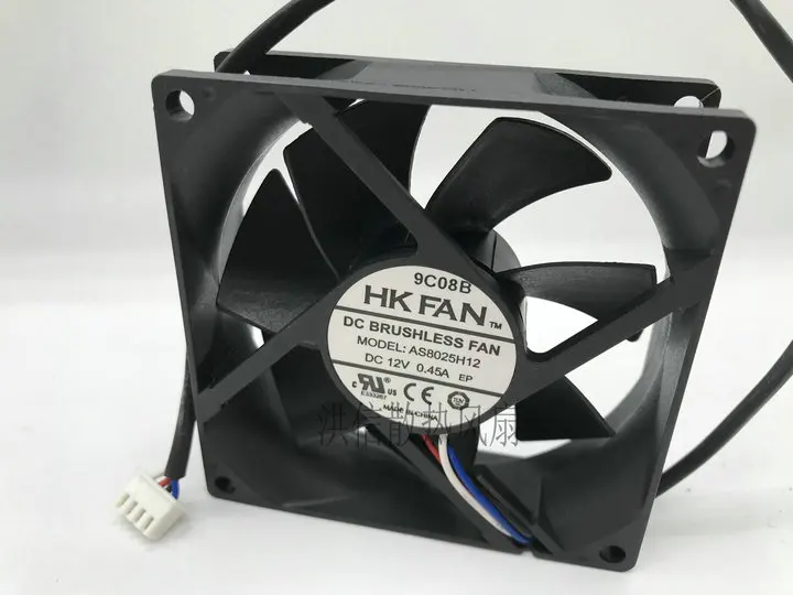 

HKFAN AS8025H12 80x80x25 мм 4-проводной 80 мм охлаждающий вентилятор постоянного тока 12 В 0,45 А для радиатора процессора компьютера или радиатора