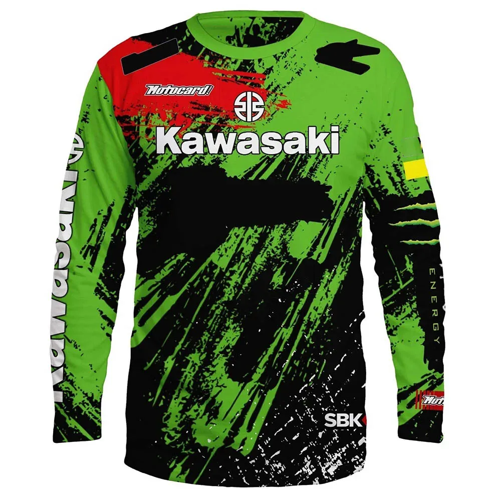 2024 New Sports Top Kawasaki Motorcycle Racing Team Men\'s Spring and Autumn Women\'s Long Sleeve Round Neck T-shirt