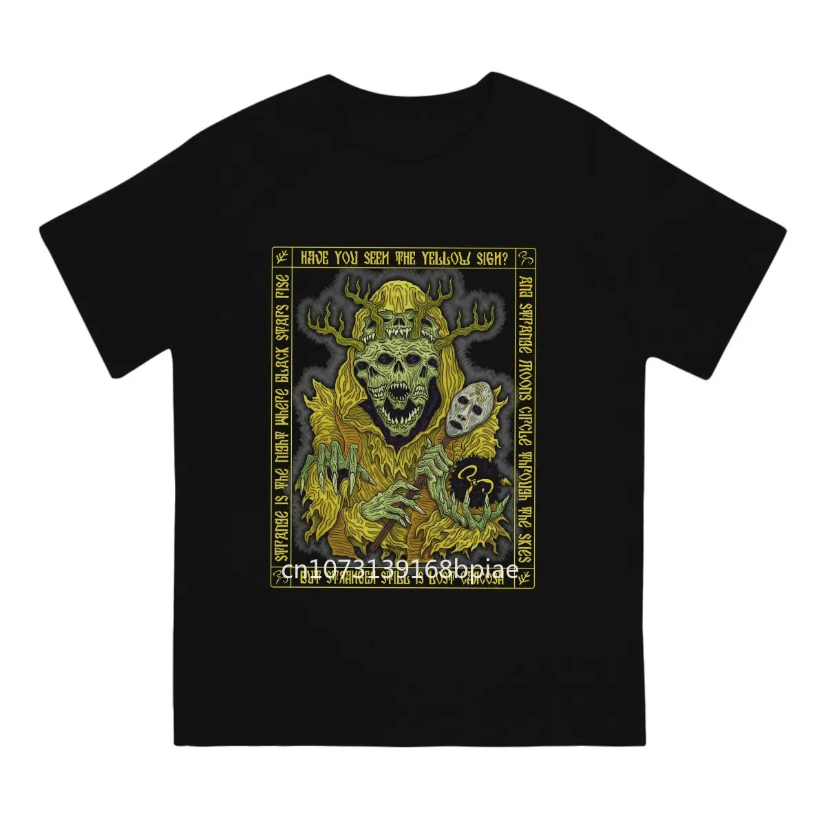 Yellow King Icon T-Shirts for Men Howard Phillips Lovecraft Hastur Fashion Pure Cotton Tee Shirt Round Short Sleeve T Shirts