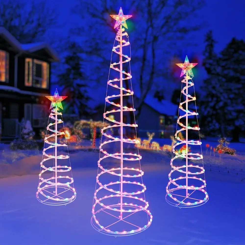 

Set of 3 Spiral Outdoor Lighted Christmas Tree, Christmas Lights with 7" Star Topper，Xmas Patio Wedding Decoration.