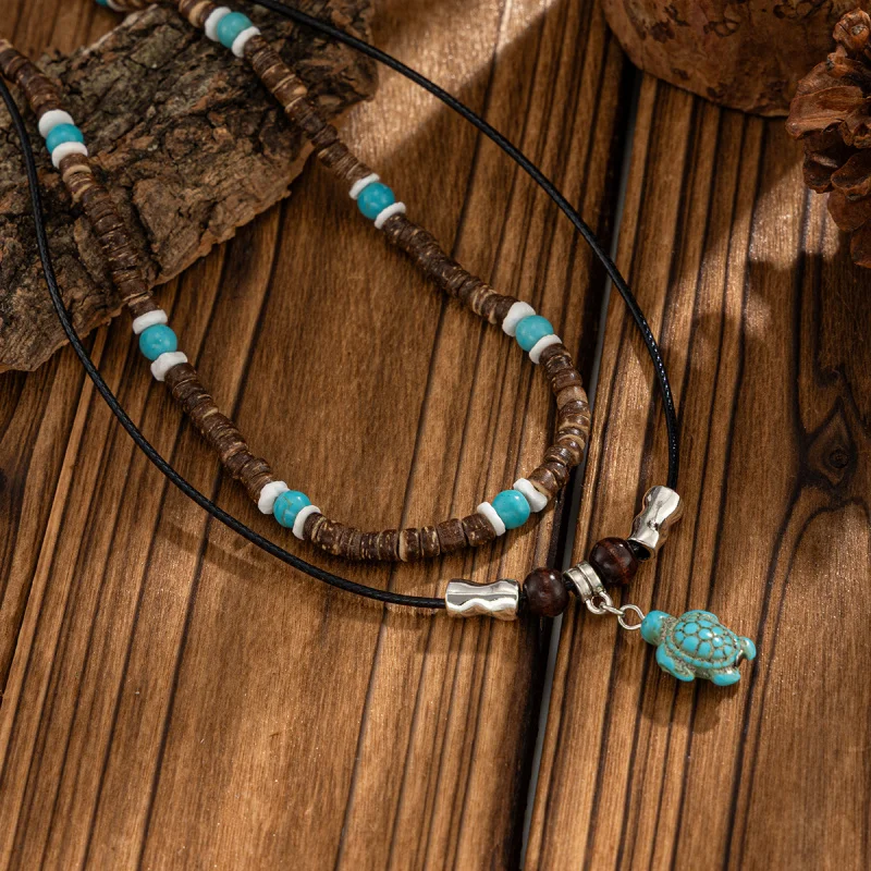 Natural Coconut Shell Men Necklace Tropical Beach Vacation Style Pendant Choker Jewelry for Summer Outfit Casual Styling - view 4