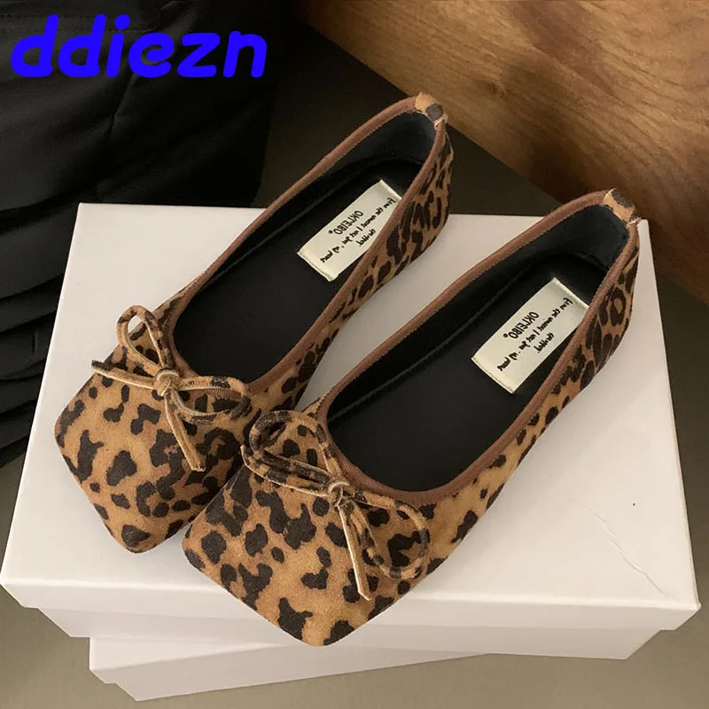 Leopard print Female Slides Footwear Flat With Shoes For Ladies Fashion Butterfly-Knot Designer Shallow Women Ballet Flats Shoes