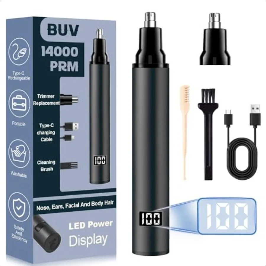 

Ear Nose Hair Trimmer with LED Display for Men Women 2024 Profional Painl USB Rechargeable Eyebrow Facial Nose Hair Trimmer Cli