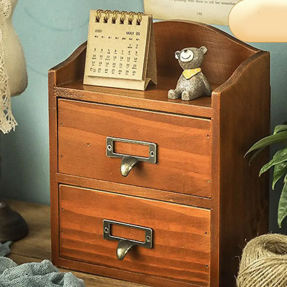 Rustic Wooden Drawer Desktop Organizer Box for Pens, Paper Clips, Hair Accessories & Jewelry Storage