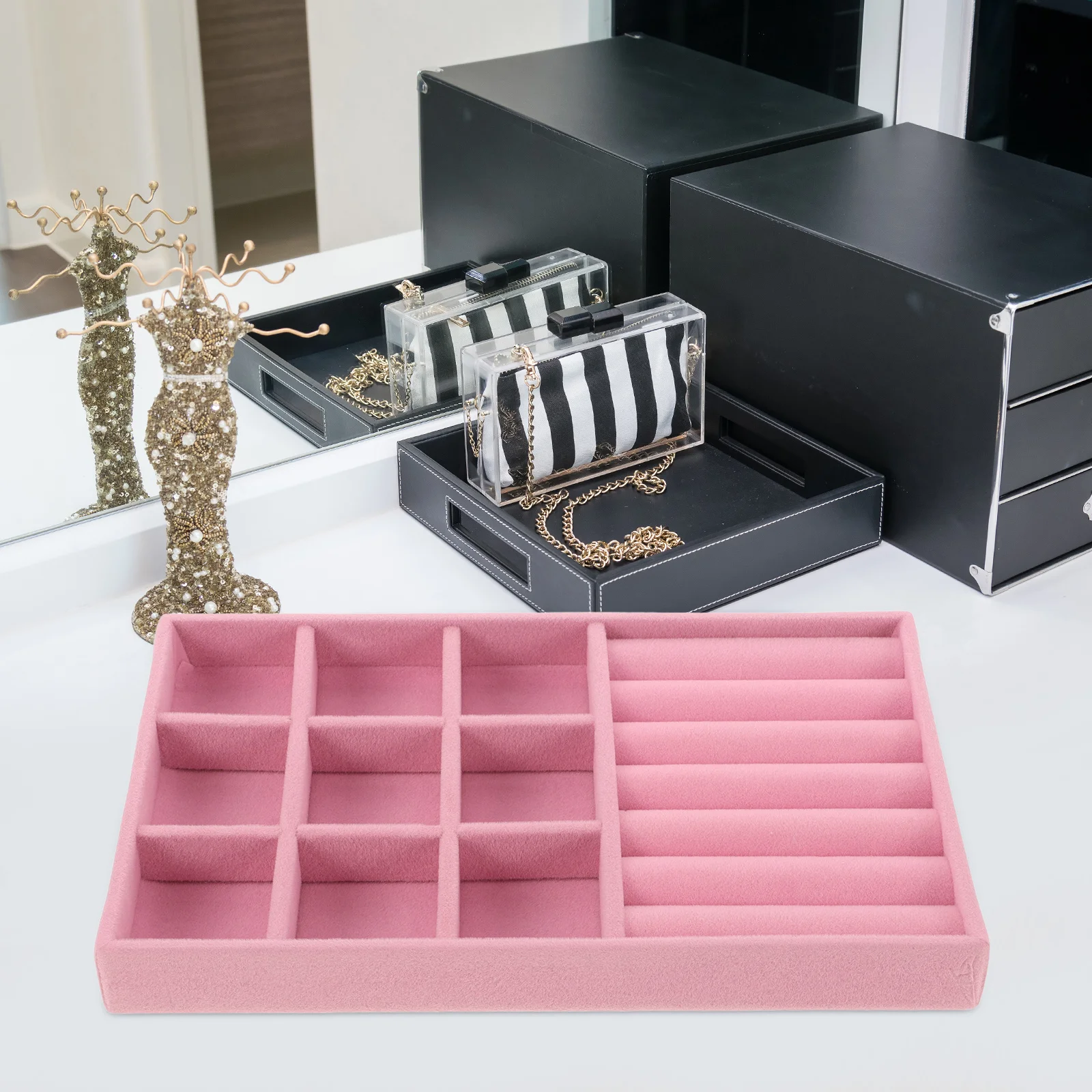 

8 шт., органайзер для ювелирных изделий, лоток, разделитель ящика, штабелируемый держатель для хранения, ожерелье, браслет, серьги, кольцо, органайзер, лоток для дисплея