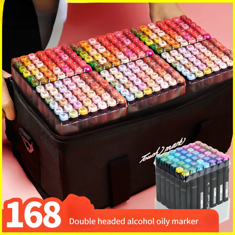 168 Color Double Head Alcohol Oily Marker Double Black Bag Set Base Student Animation Clothing Design Brush Art Stationery