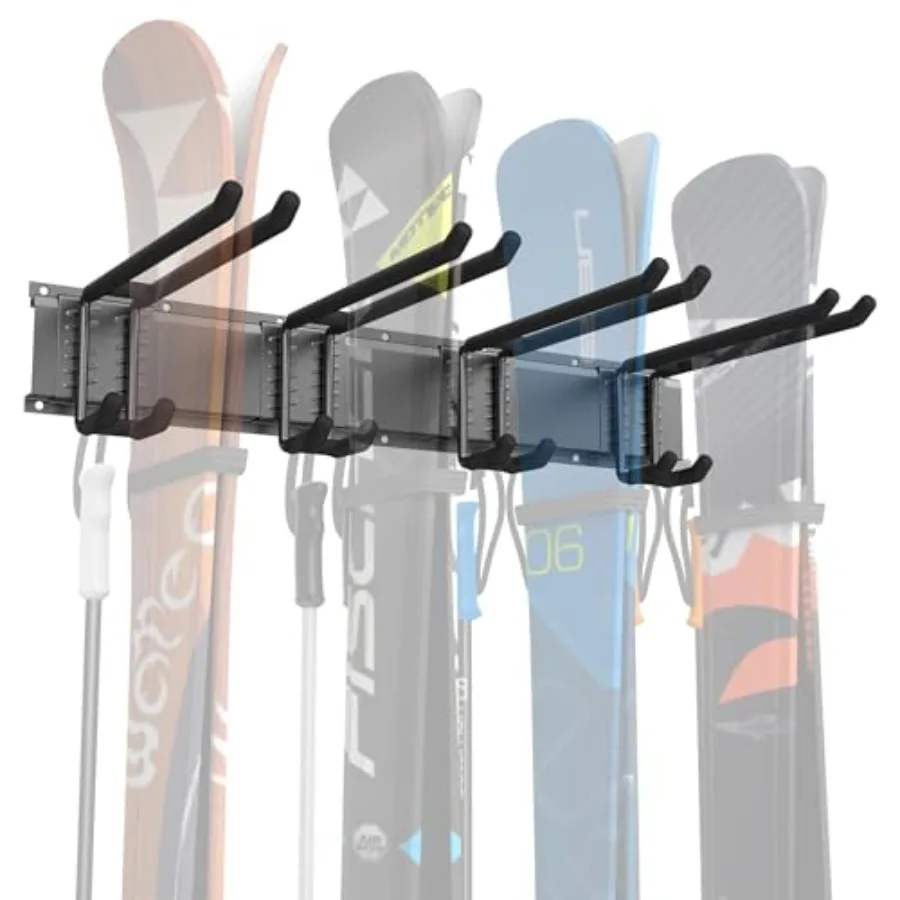 

Garage Storage Organization Wall Ski Rack 4 Pairs of Skis Mount Ski Hanger for Garage Snowboard Wall Rack Holds Up to 200 lbs