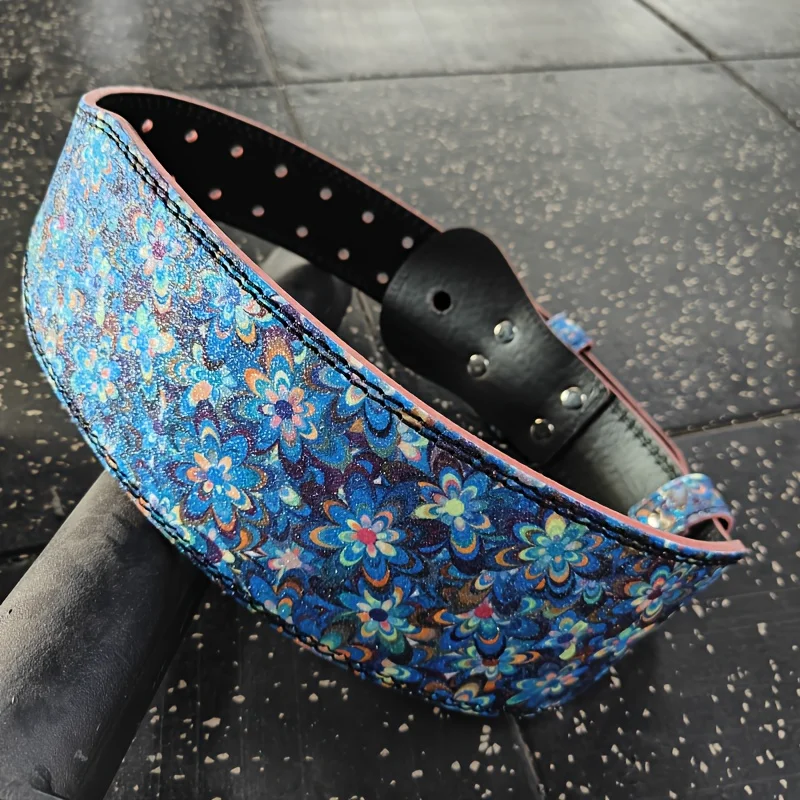 Lady Gym Weightlifting Belt with Blue Sparkling Flowers Female Powerlifting Belt Suitable for Women Lover Girlfriend Gym Belt