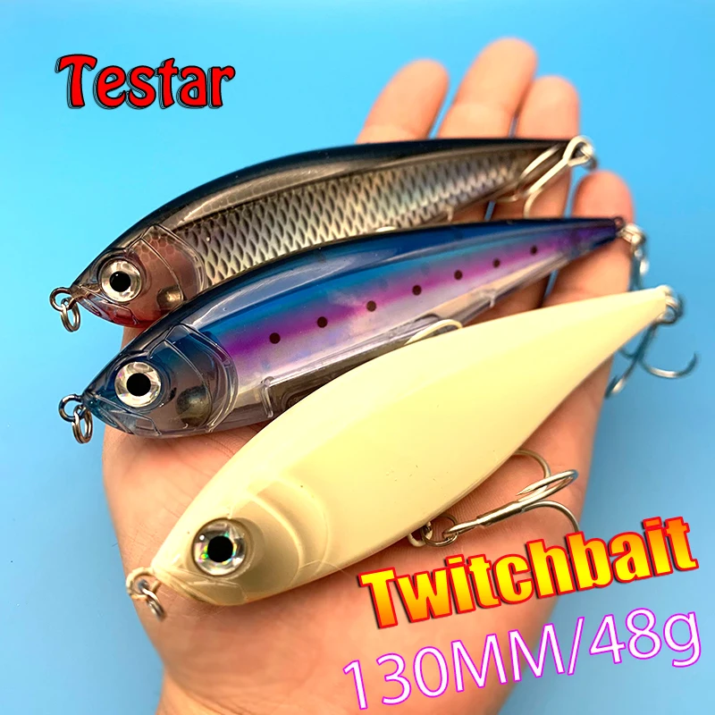 Testar Fishing Lure 130mm 48g Big Game Floating Pencil Bait Long Casting Artificial Trolling Laser Stickbait for GT Tuna Pesca