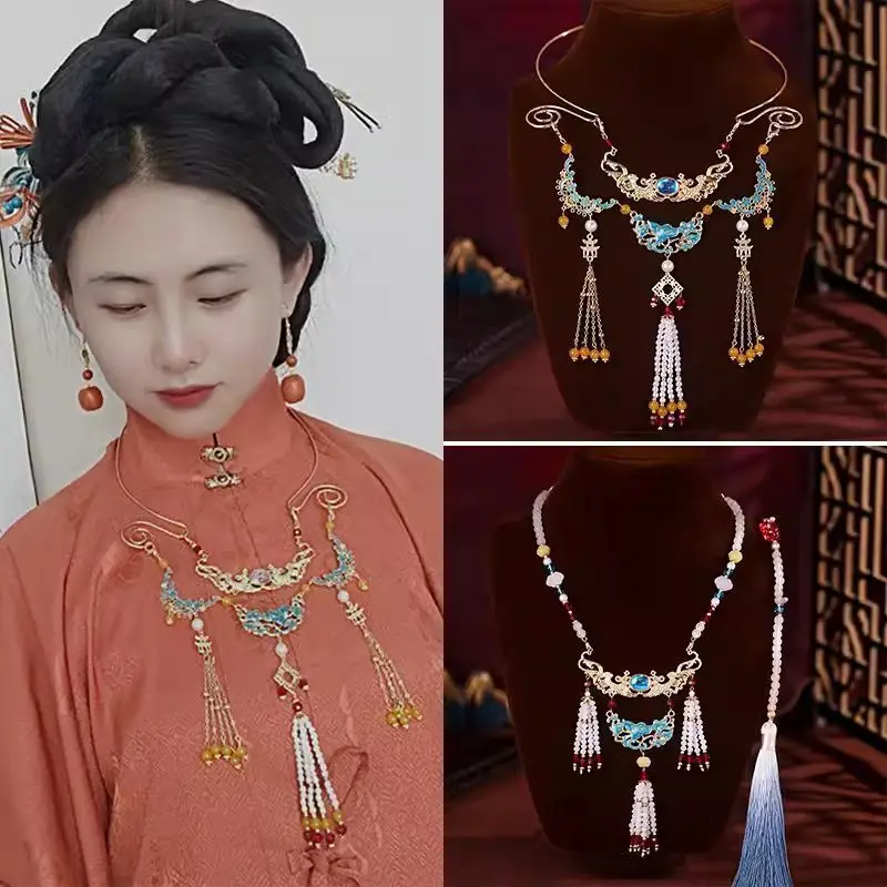 Chinese-style, Palace-style Collar Necklace With Floral And Bird Motifs, Featuring Tassels, A Traditional Necklace, And An Ideal