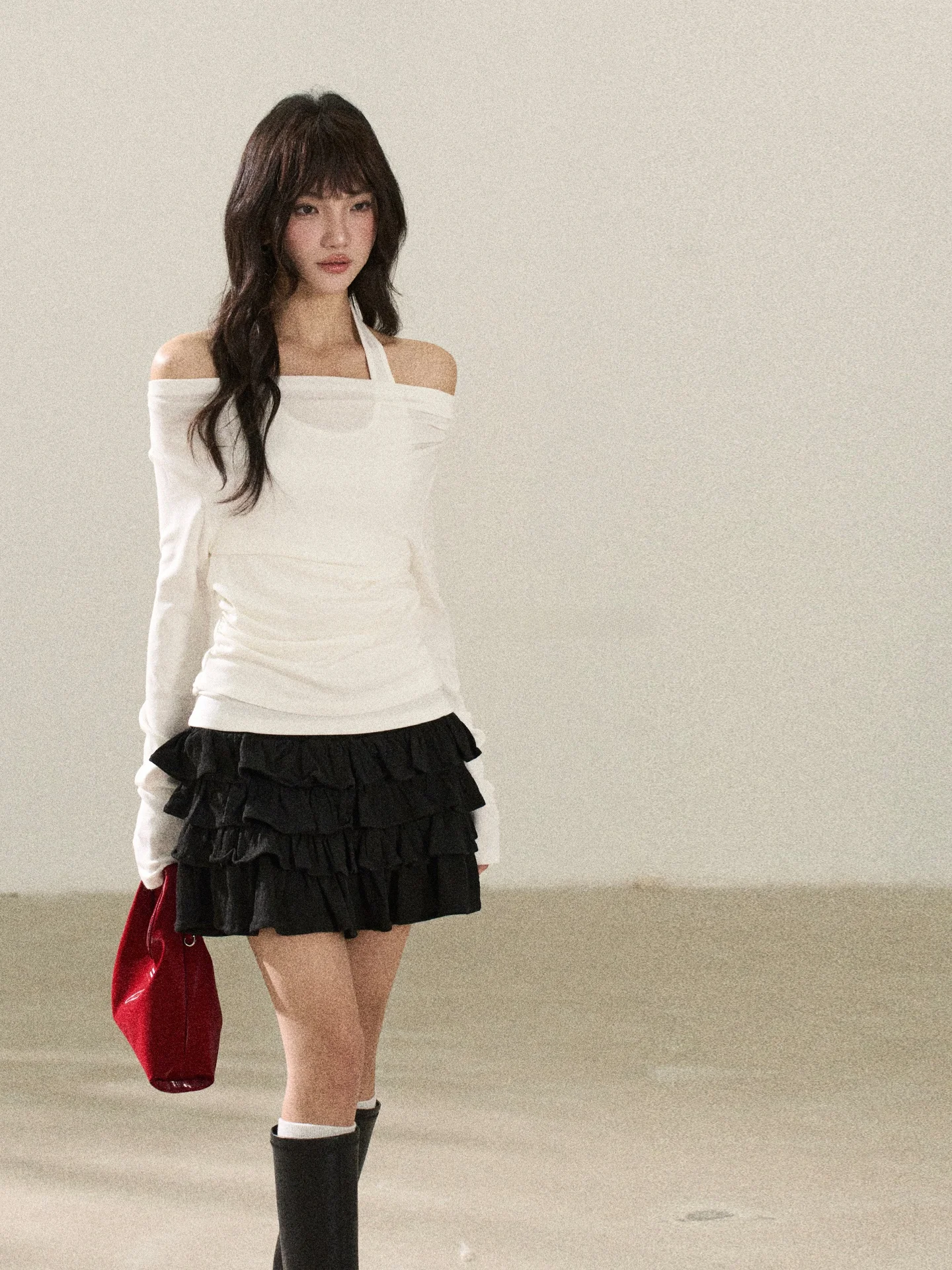 

Женская футболка Flower7 Premium с длинным рукавом и одним открытым плечом, весенняя, повседневная, удобная, из смесового хлопка, модный топ