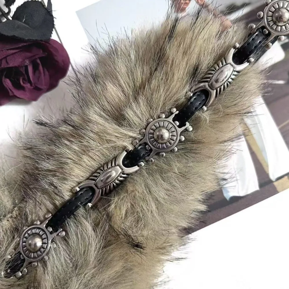 เข็มขัดหนัง PU เรียบง่าย แต่งขนเทียม สไตล์พังก์ ขนปุย  สำหรับสาวมั่น/เด็กผู้หญิง