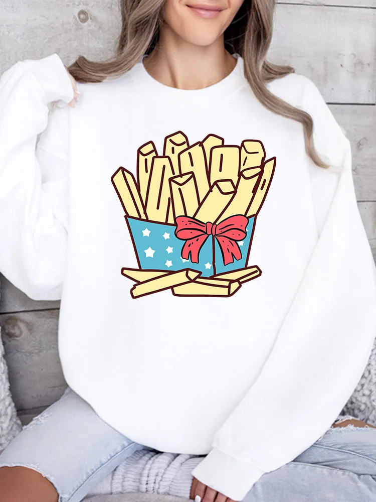 

Женская толстовка с принтом «Коробка картофеля фри», повседневный пуловер с длинным рукавом, свободный крой, уличная одежда для осени и зимы