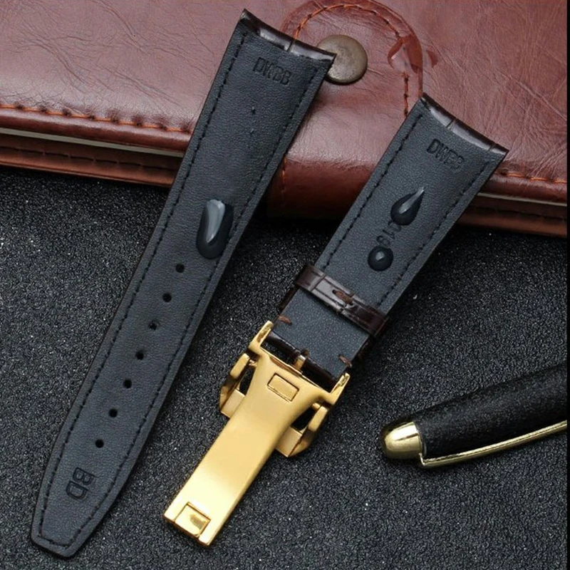 High Quality 22mm Curved End Leather Strap For IWC New Portugal 7 Watch Band IW500705 Bamboo Patterned Cowhide Belt Bracelet