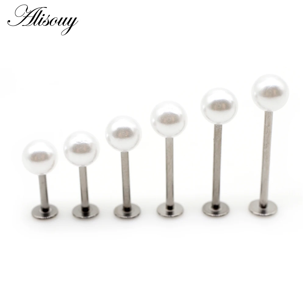 Alisouy 1pc Steel 16G Tragus Helix Bar Pearl Ball Labret Lip Bar Rings Stud Cartilage Ear Piercings Body Jewelry For Women Men
