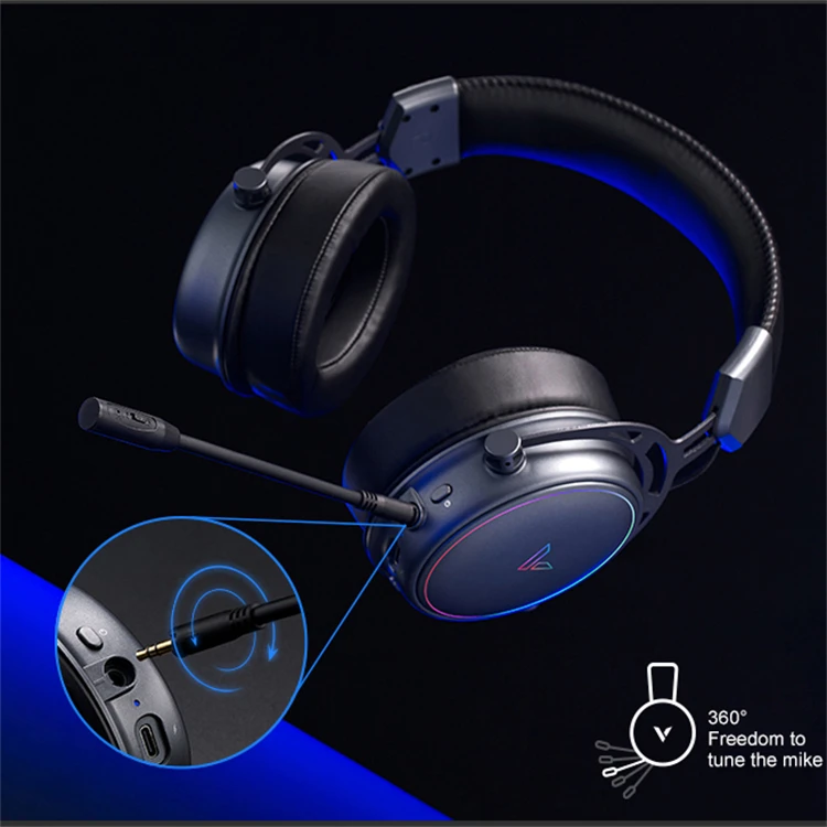 Rapoo VH800 Logo personalizzato RGB Gaming 2.4G BT Ricaricabile LED Dinamico Omni Mic Cuffie da gioco wireless