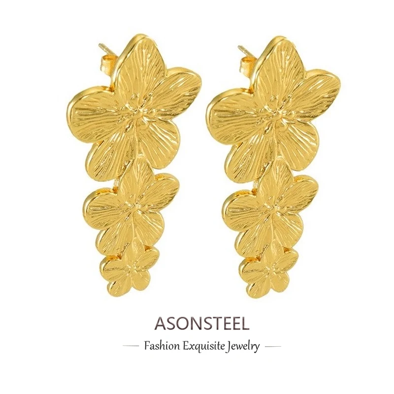 ASONSTEEL Bohemian Gold Color Ginkgo Biloba Leaf Shape Stud Earrings For Women Fashion Flower Stainless Steel Wedding Jewelry