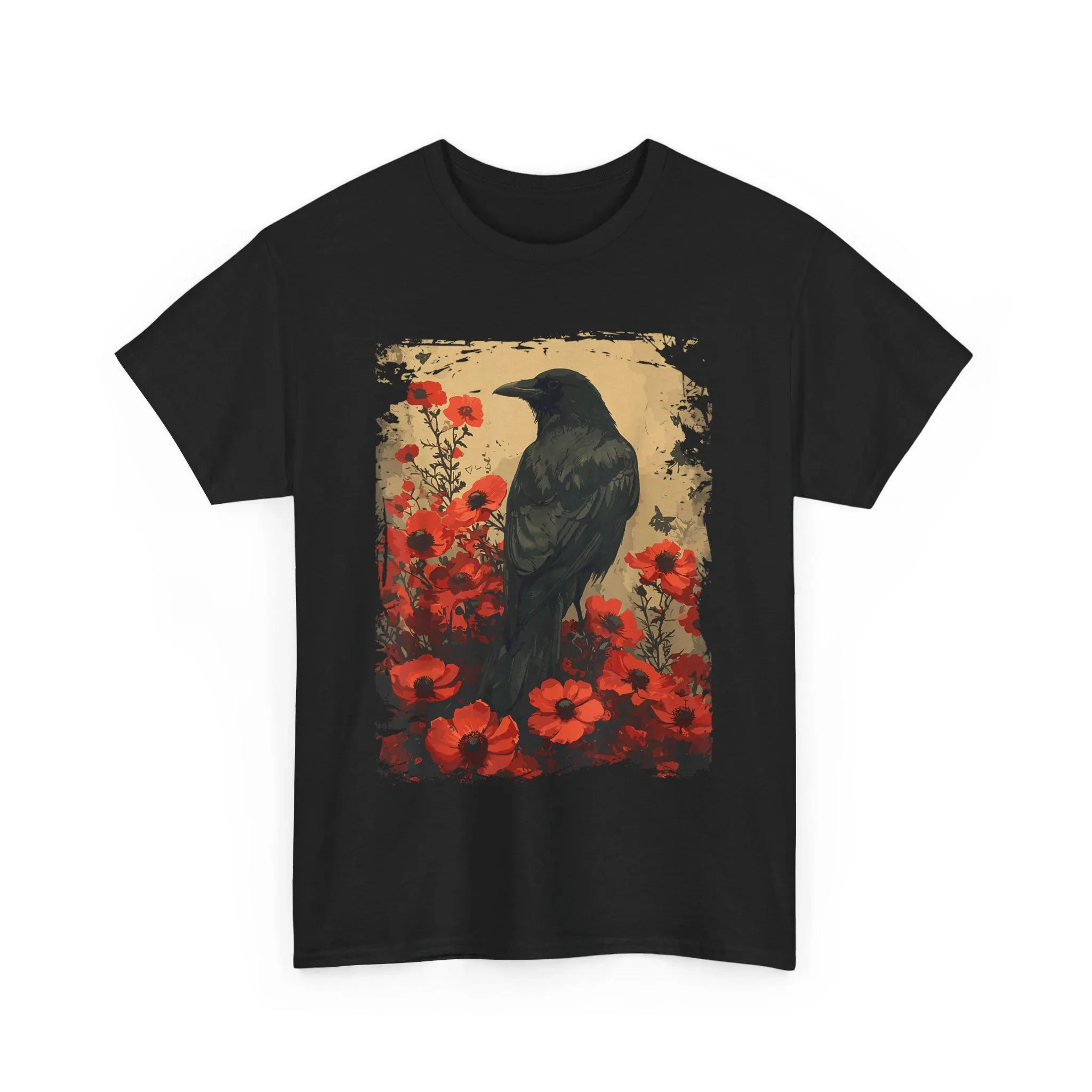 Enchanted Floral Crow T-Shirt, Vintage Gothic Raven Tee, Dark Cottagecore Aesthetic Shirt, Witchy Botanical Apparel Women Tee